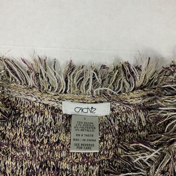 Cache Tweed Cropped Fringe Jacket Metallic Bouclé Blazer Small Y2K Parisian Chic - Picture 4 of 9